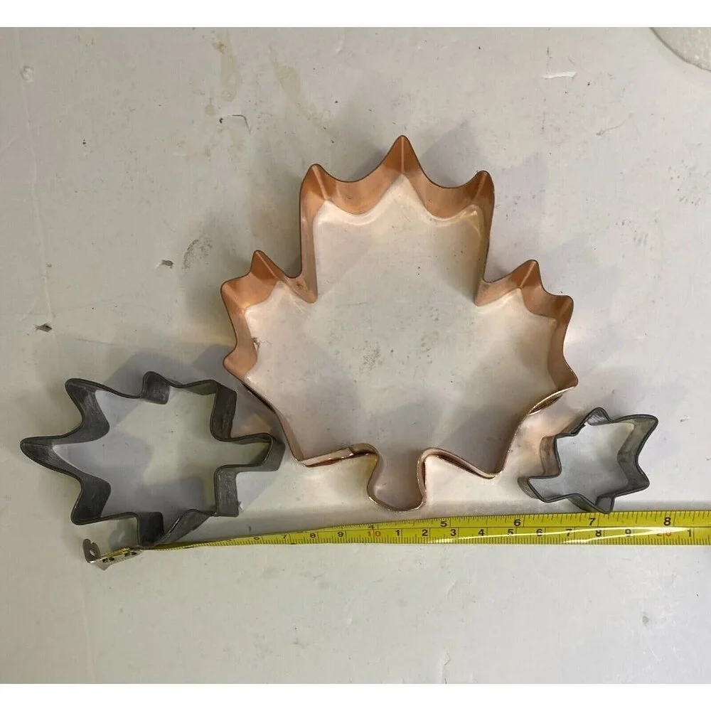 Lot of 3 Vtg Copper and Tin Cookie Cutters Leaf Shapes Fall Thanksgiving Cottage